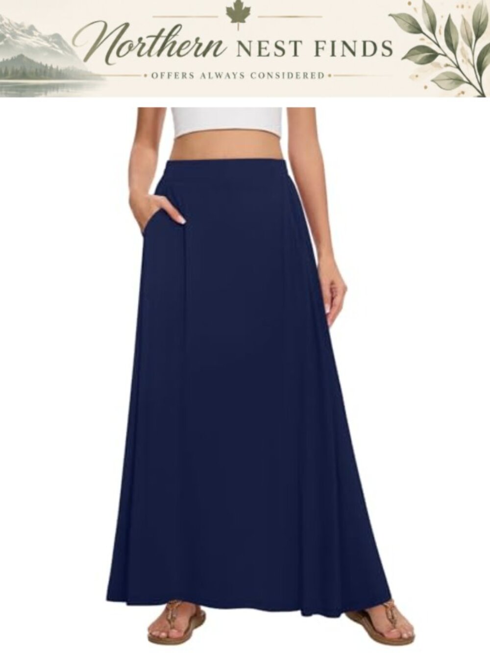 Womens Maxi A-Line Skirt High Waist Elastic Flowy Pockets